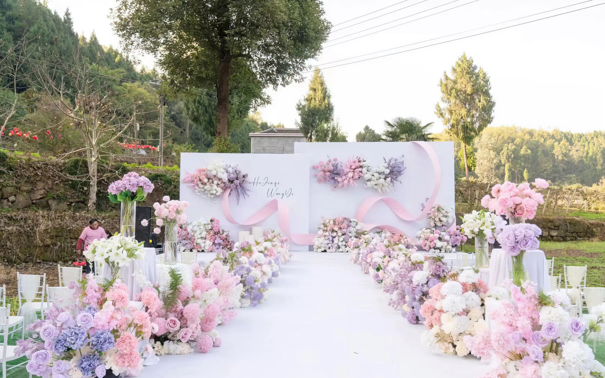 農(nóng)村紫色婚禮簡約婚禮