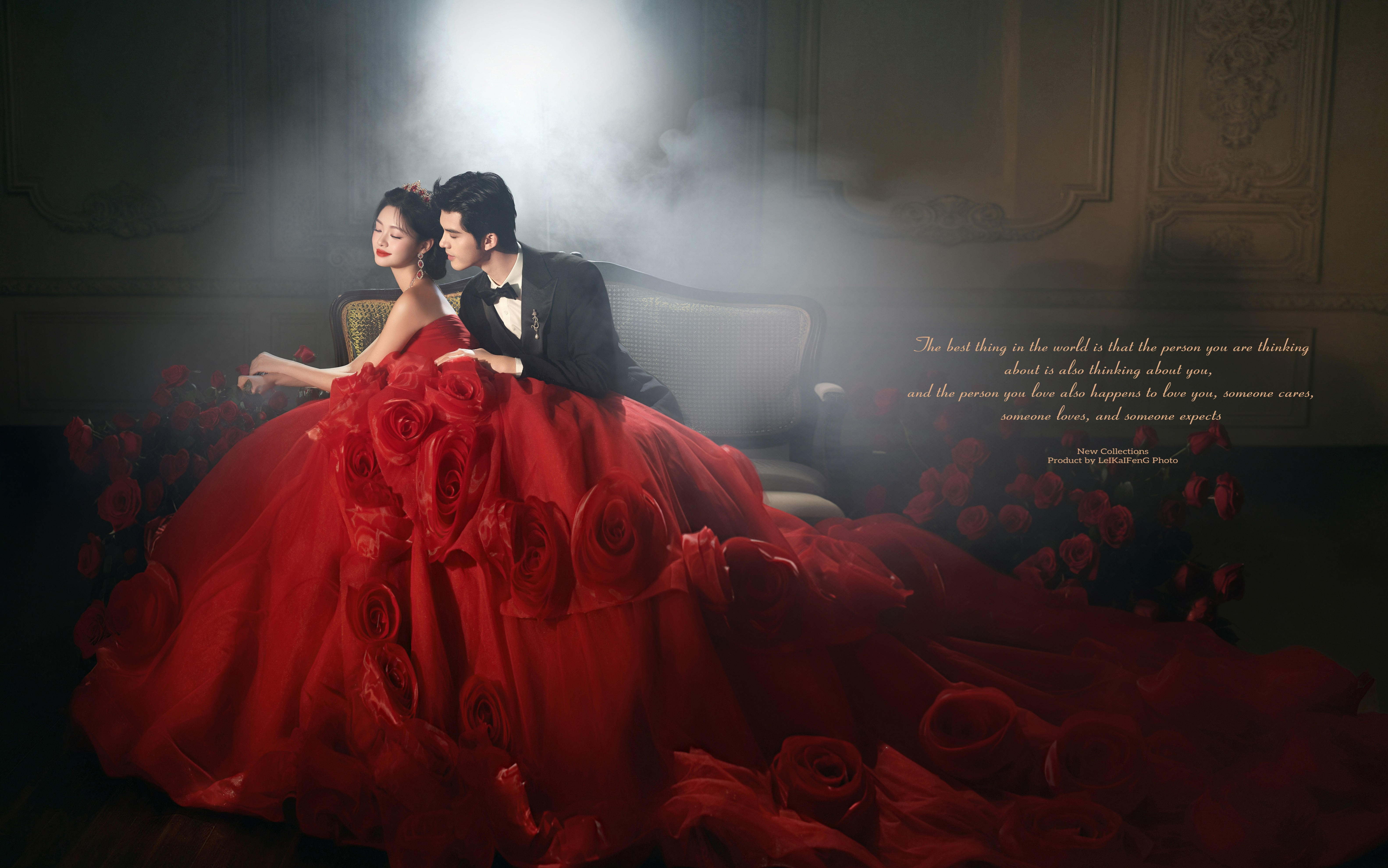 氣質(zhì)滿分的室內(nèi)婚紗照??紅裙婚紗照太驚艷