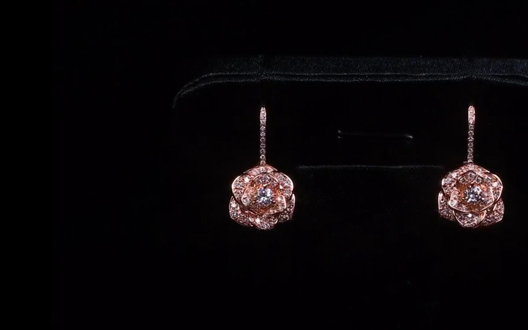 客定玫瑰花耳坠（18k玫瑰金配钻石）