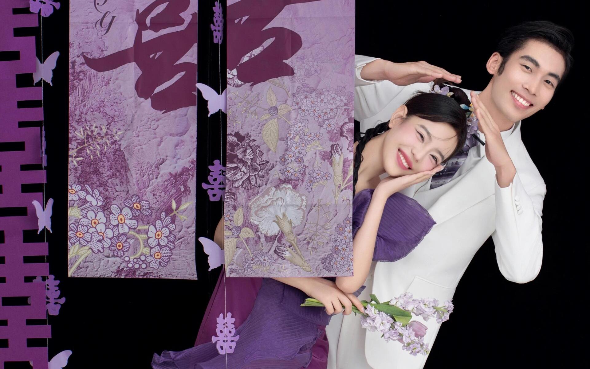 【新中式】妹妹说紫色很有韵味，新中式喜嫁婚纱照