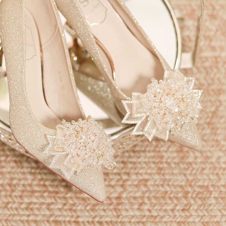 香槟色婚鞋秀禾两穿水晶鞋