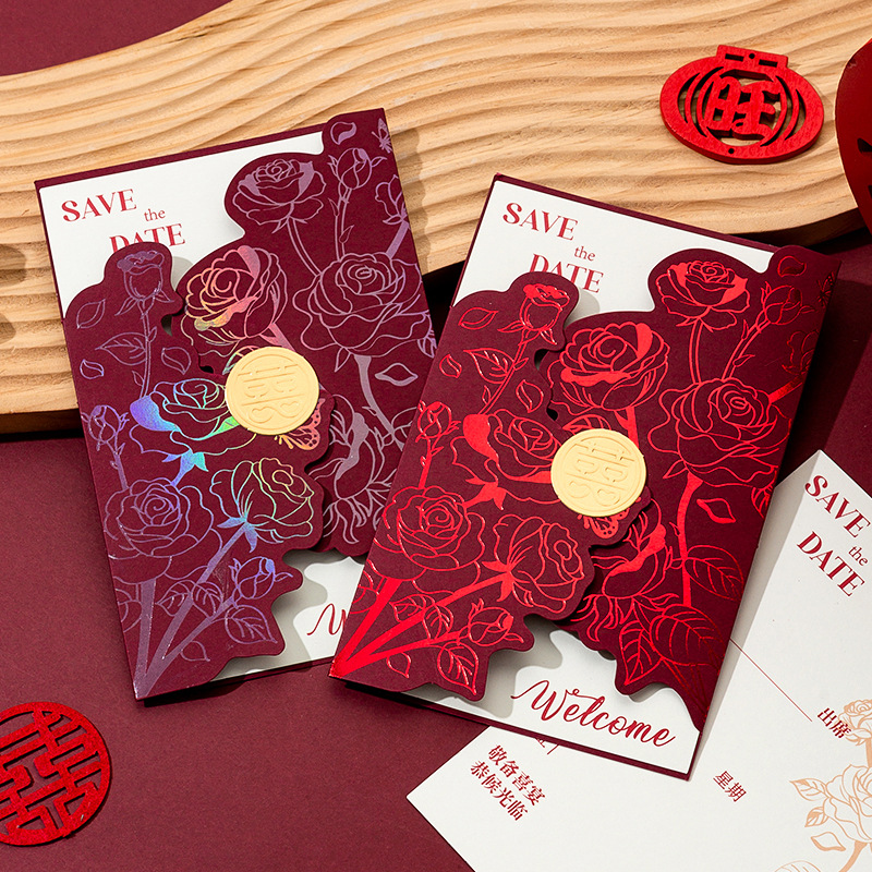 10個(gè)起 結(jié)婚請柬西式ins風(fēng)喜帖婚禮邀請函燙金高級感請?zhí)堎|(zhì)