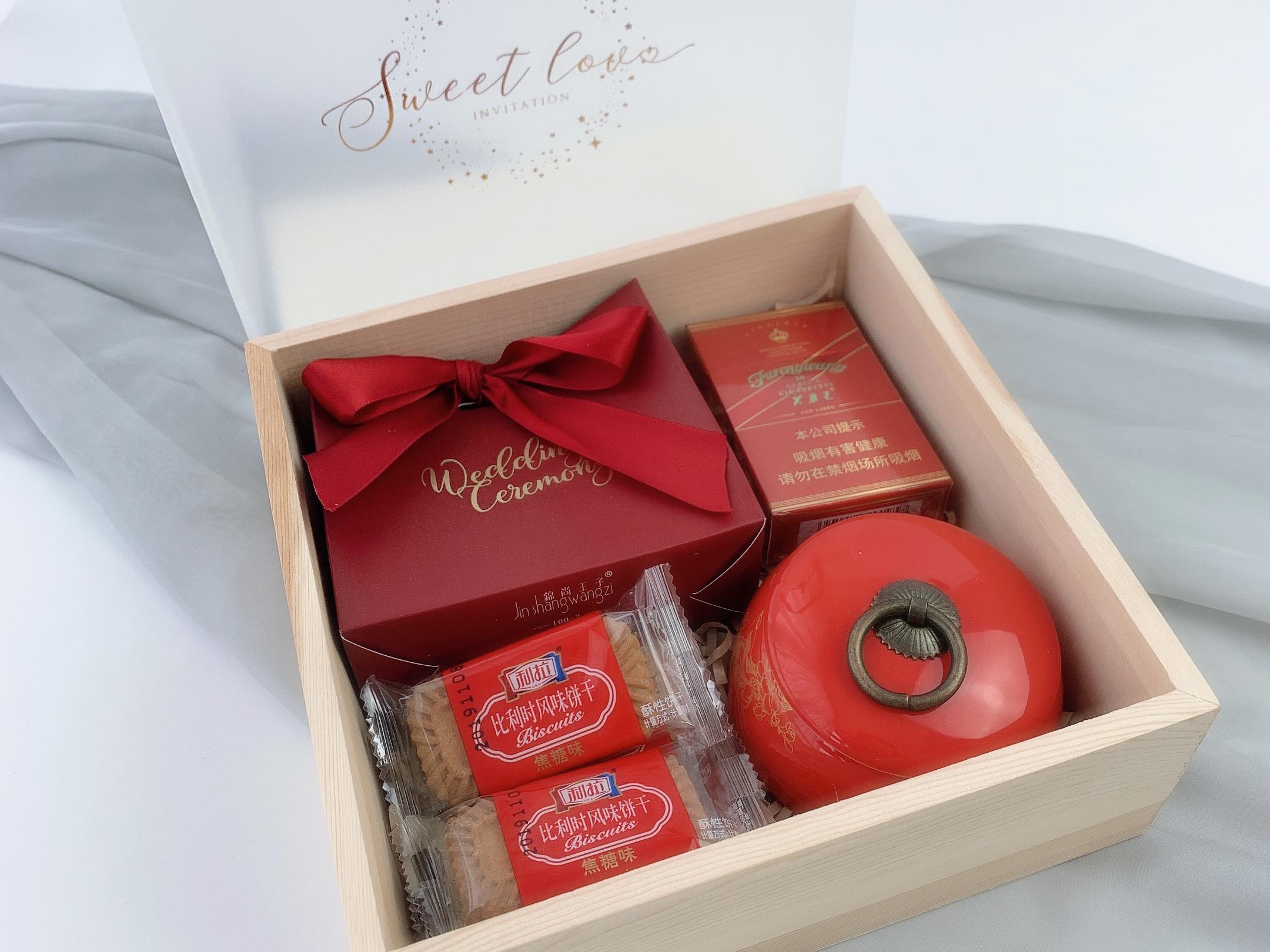 精致木盒长沙回礼伴手礼喜糖喜饼喜茶