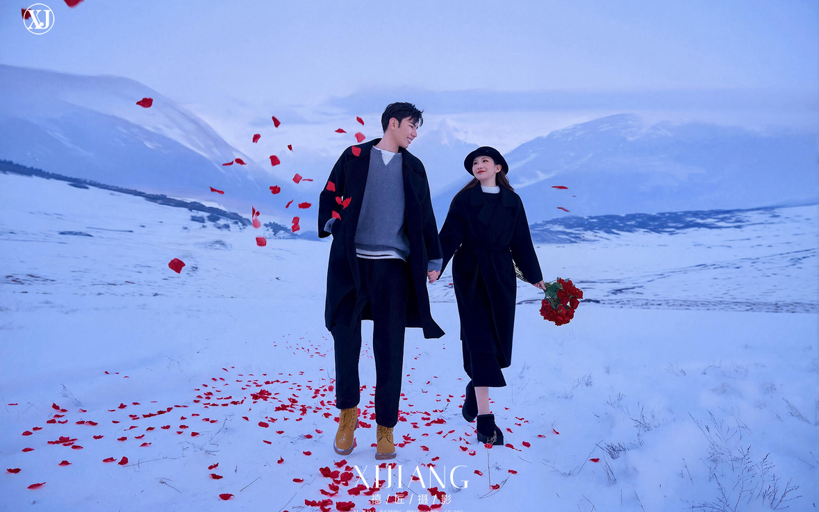 浪漫雪景紅玫瑰花海婚紗照