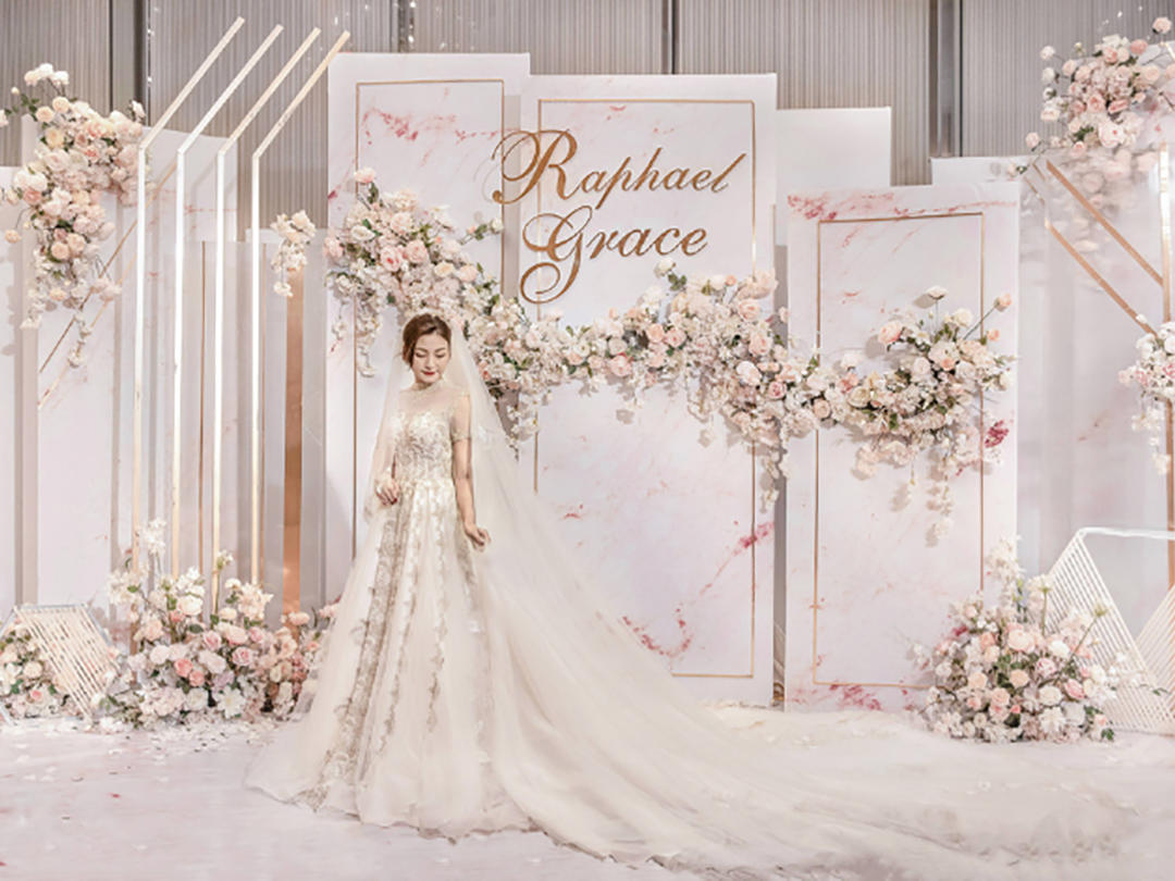唯美粉色大理石几何风格婚礼