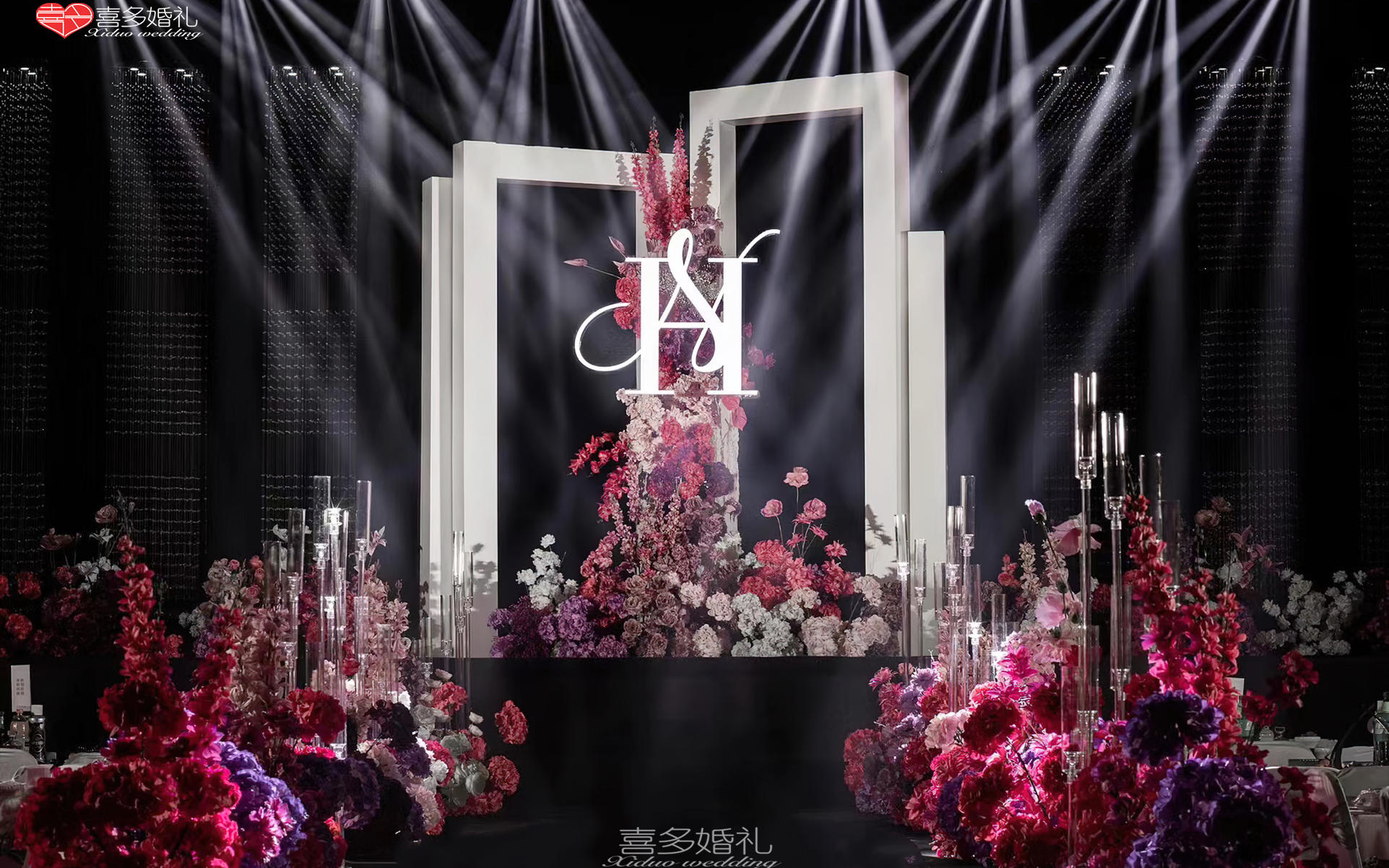【喜多婚礼】白+玫红色韩式水晶婚礼