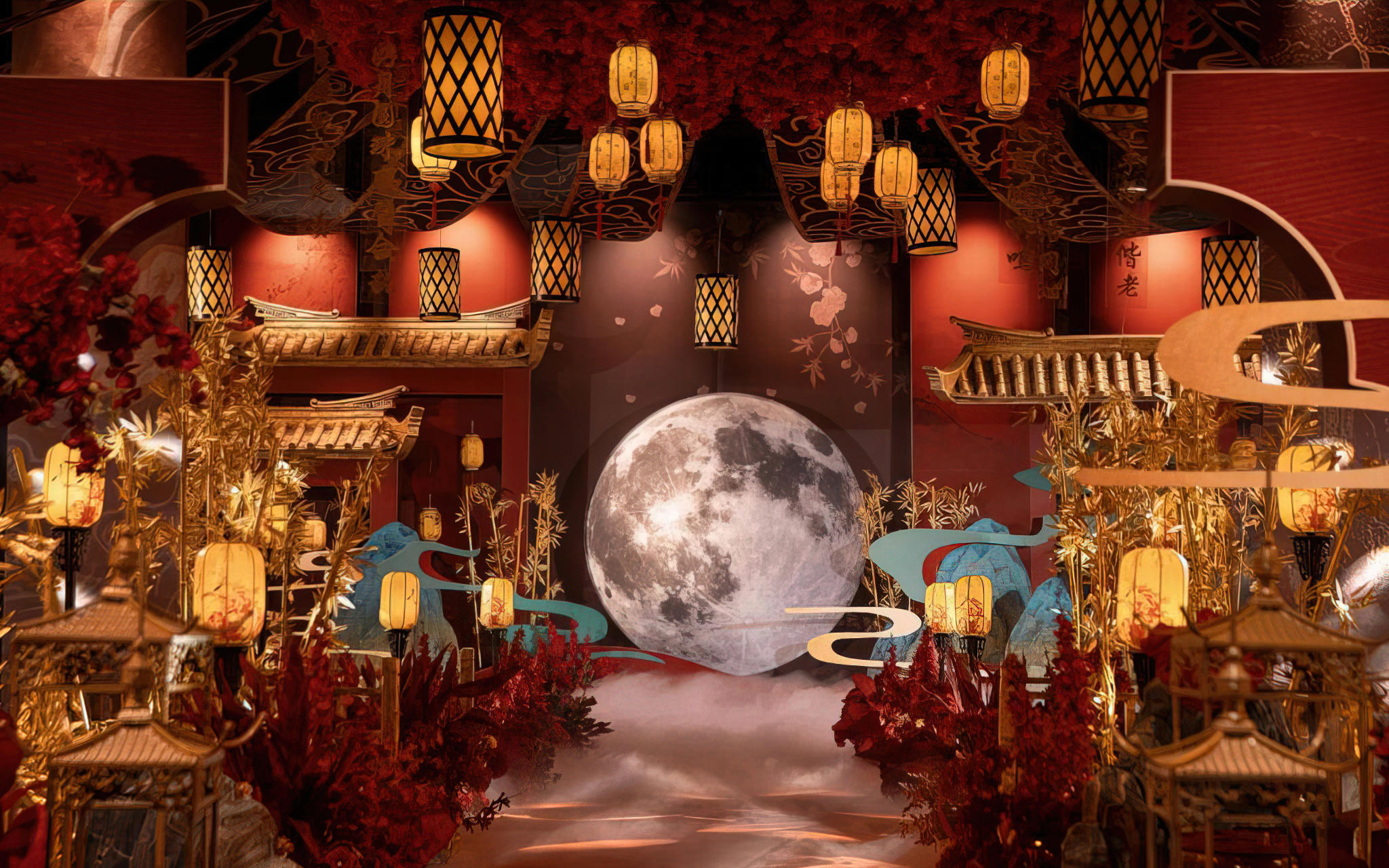 月照紅墻，燈籠垂掛，中式婚禮的詩意夜宴