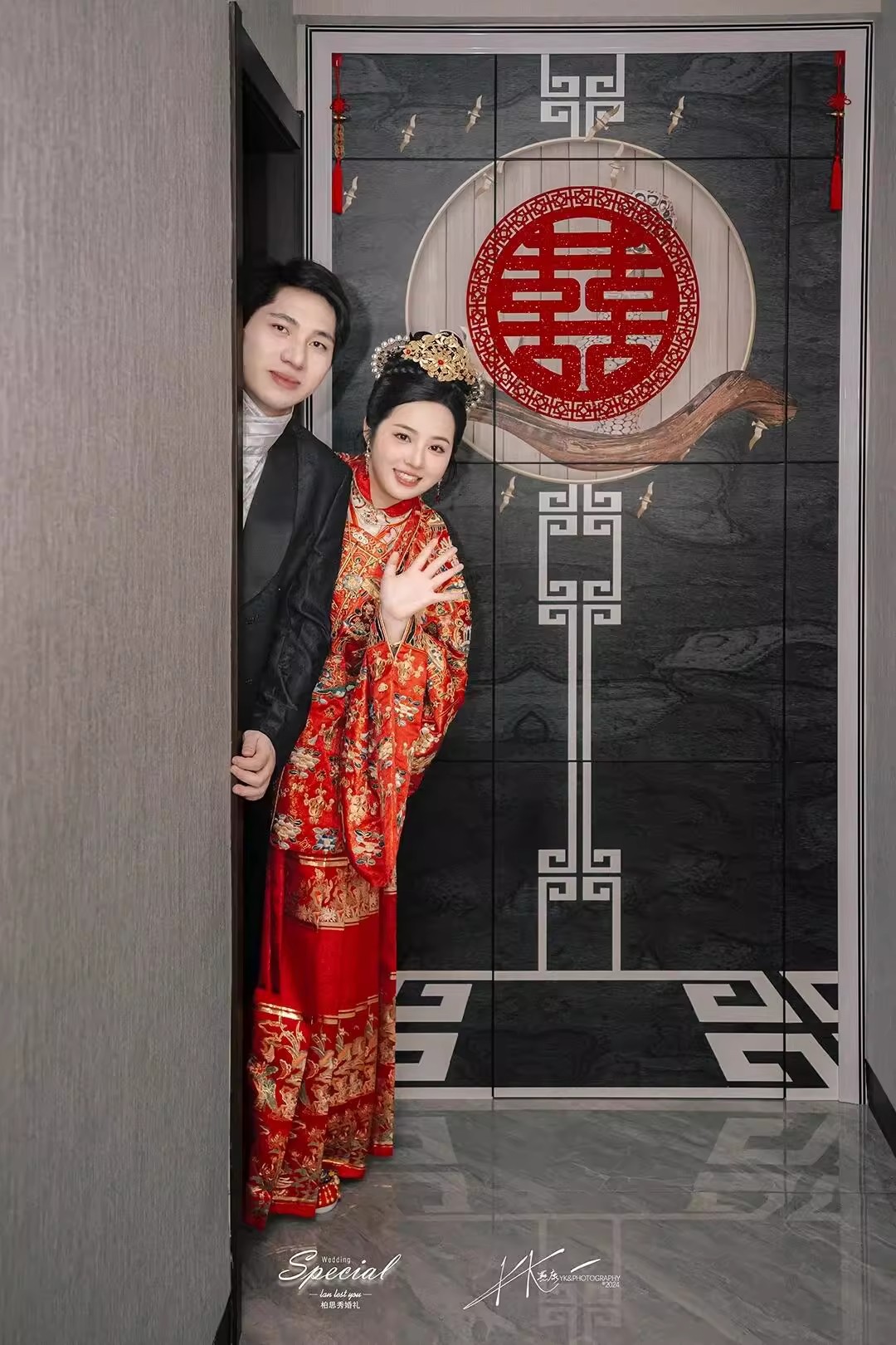 结婚电梯喜字贴婚礼分离式双开门