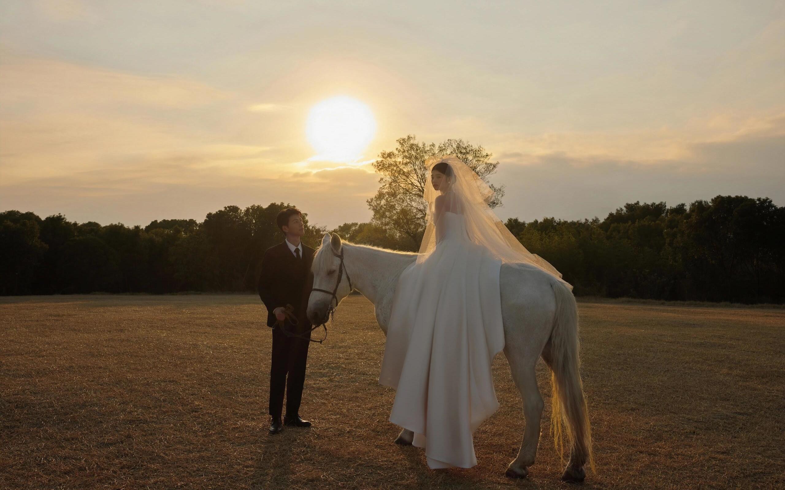  夕阳下法式马场婚纱照✨氛围感绝了❗