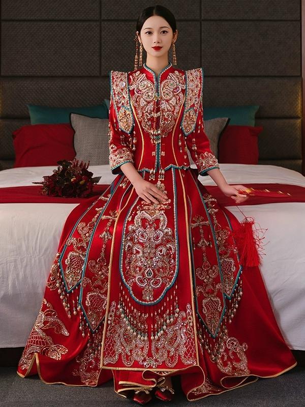 【吾爱囍服】重工红蓝撞色秀禾服