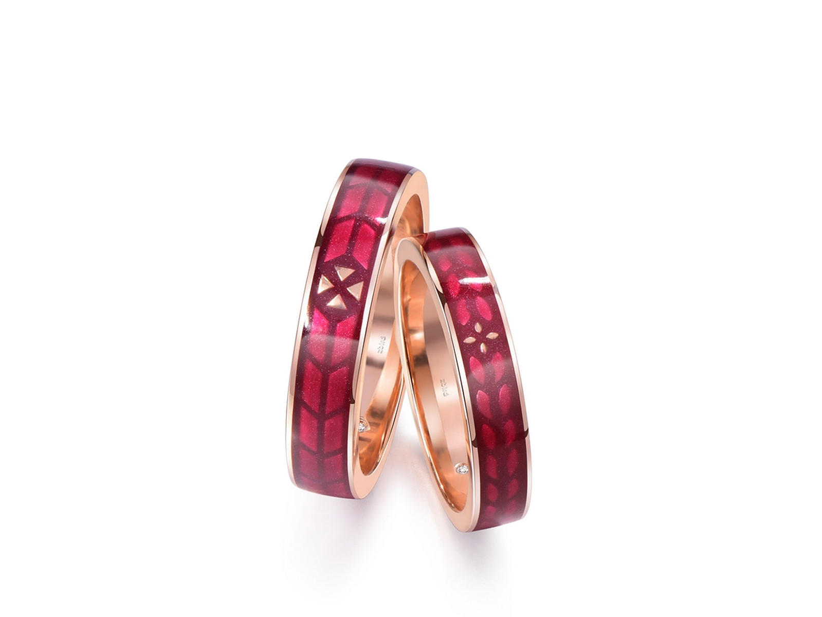 钻石小鸟【绯红】珐琅对戒