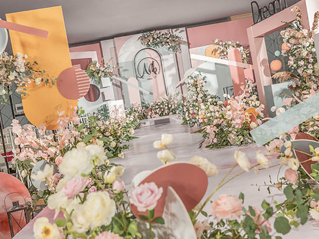 粉色时尚潮流小清新撞色婚礼