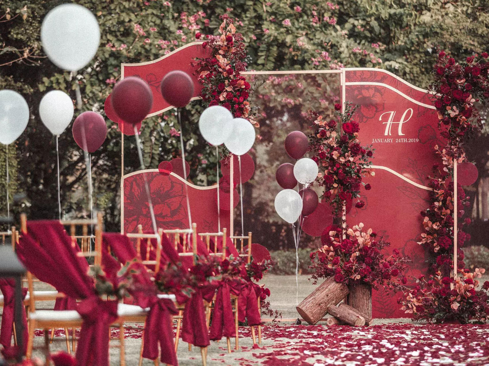 【慕绮婚礼】户外酒红喜庆复古婚礼