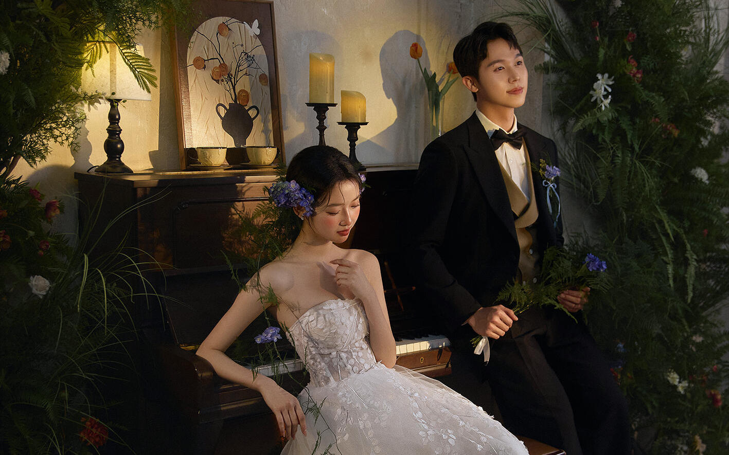 美晕噜~被蝴蝶头纱包围的复古婚纱照