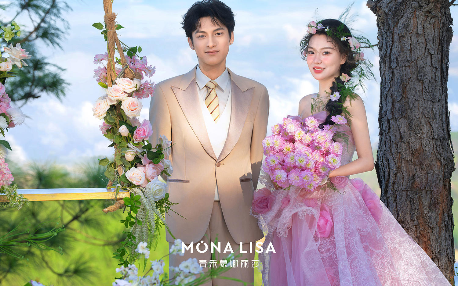 粉色婚紗與森系婚照適配度拉滿??林間精靈