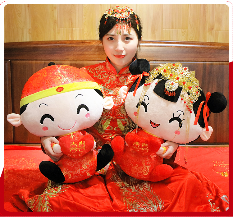 压床娃娃陪嫁娃娃坐姿金头饰