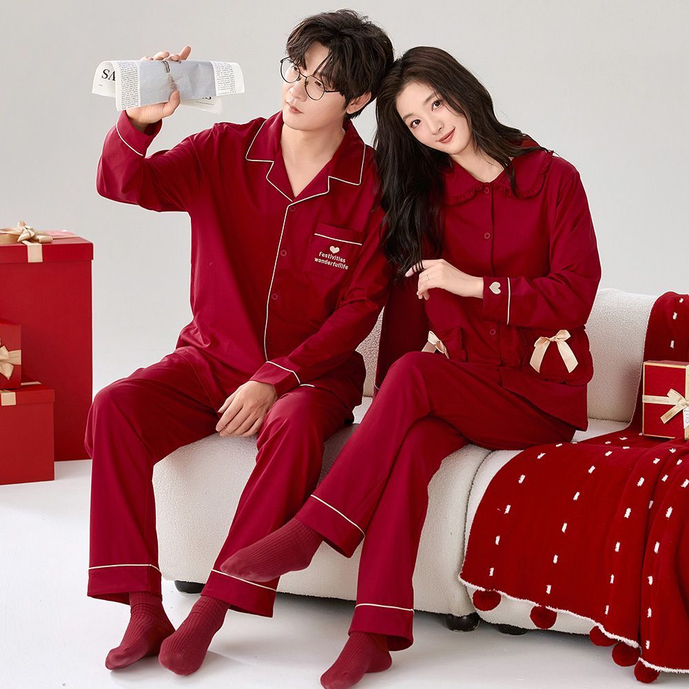 新婚春秋款纯棉情侣家居服