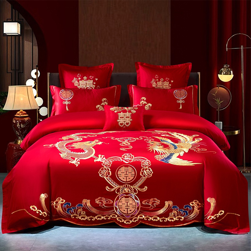龙凤双喜刺绣系列婚床四件套