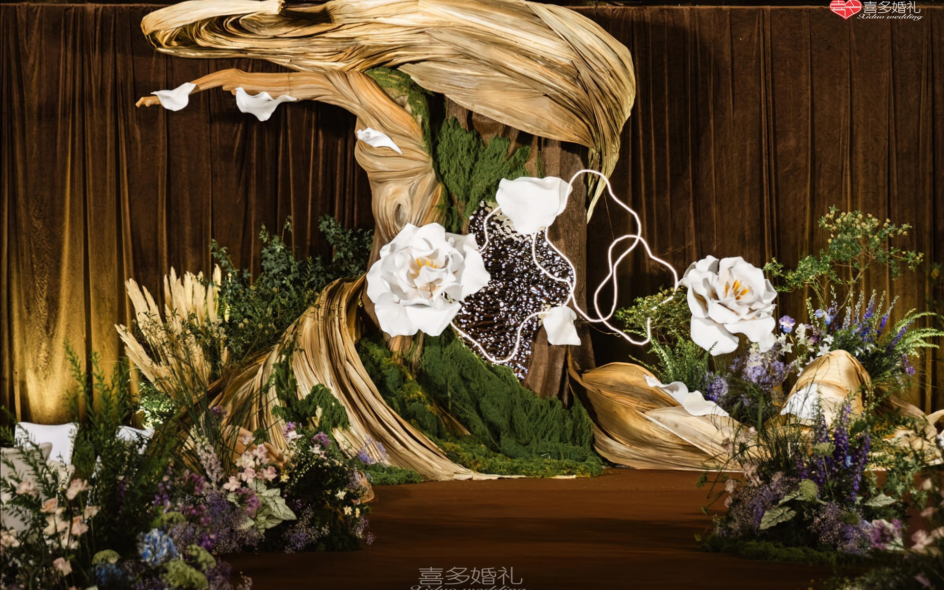 【喜多婚礼】咖色布艺大型手工花造型婚礼金鸿二楼
