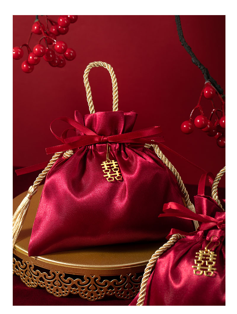 50個 貢緞喜糖袋金流蘇喜字款