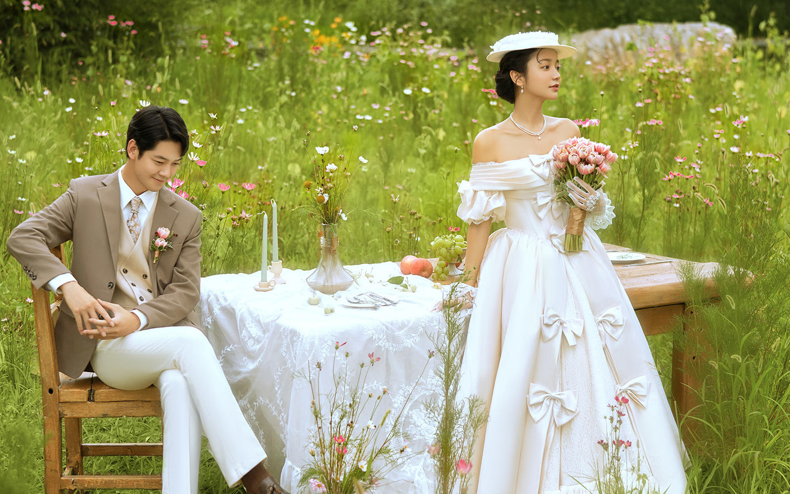 美到心里的法式草坪婚纱照❤太适合我了