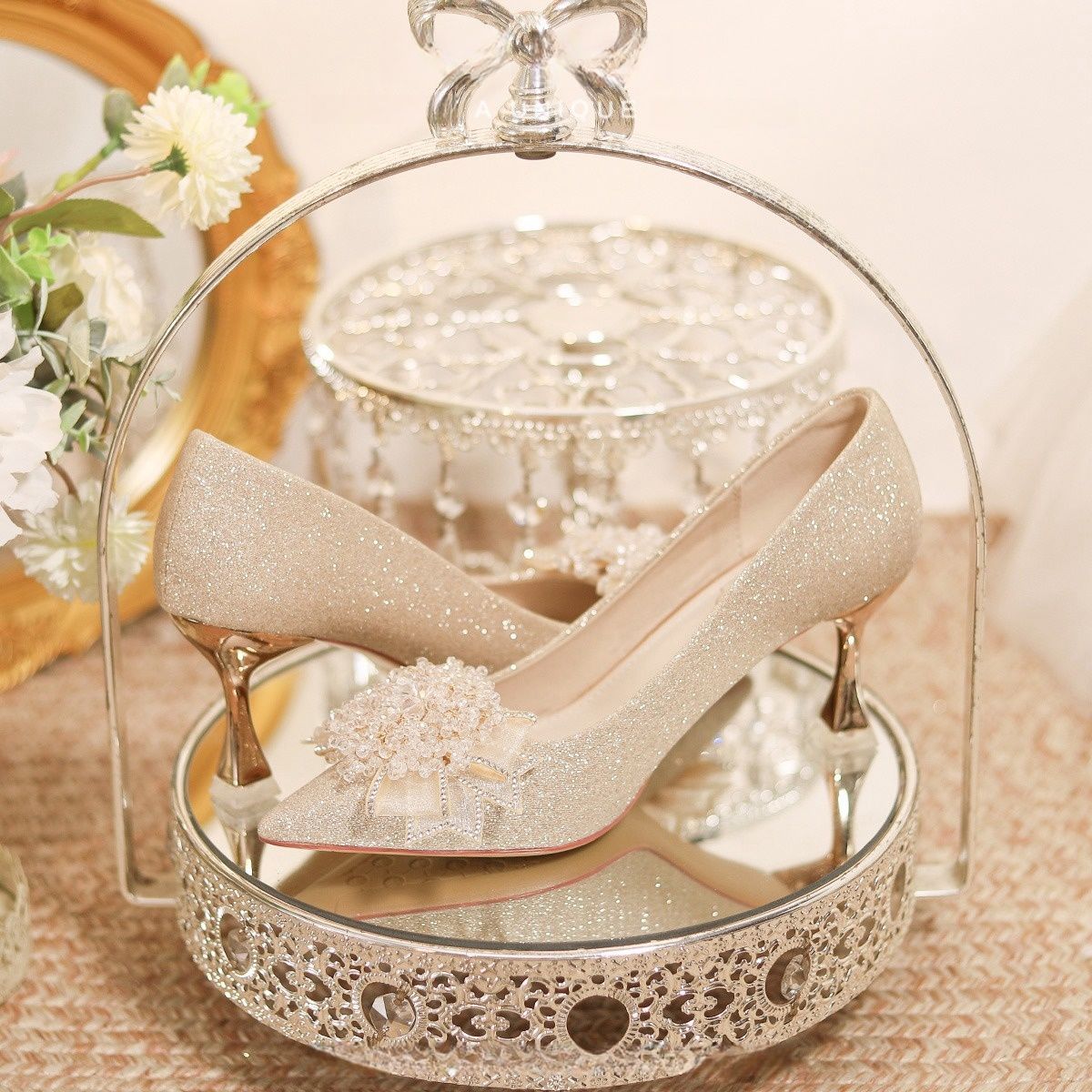 香槟色婚鞋秀禾两穿水晶鞋