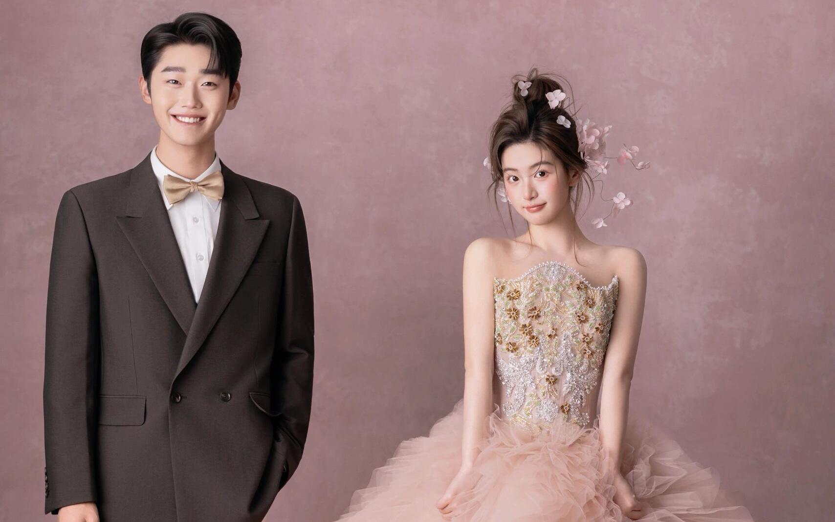 甜妹本命婚纱照 油画粉纱甜进心巴上了‼️