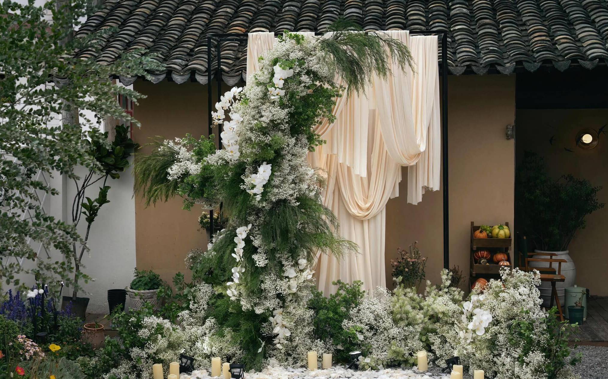 庭院香槟色布幔野生自然系婚礼