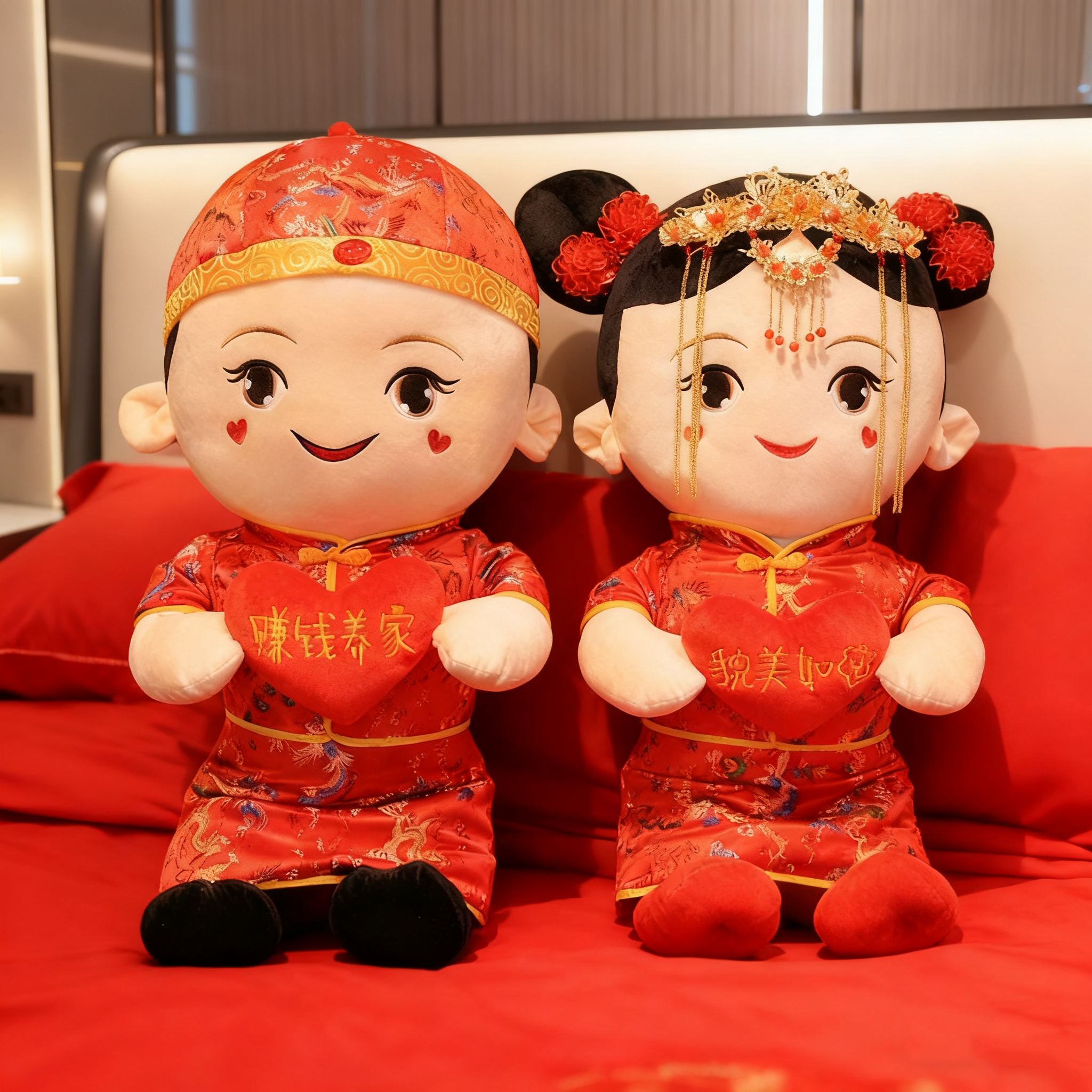 【一對】婚房金童玉女頭飾壓床娃娃