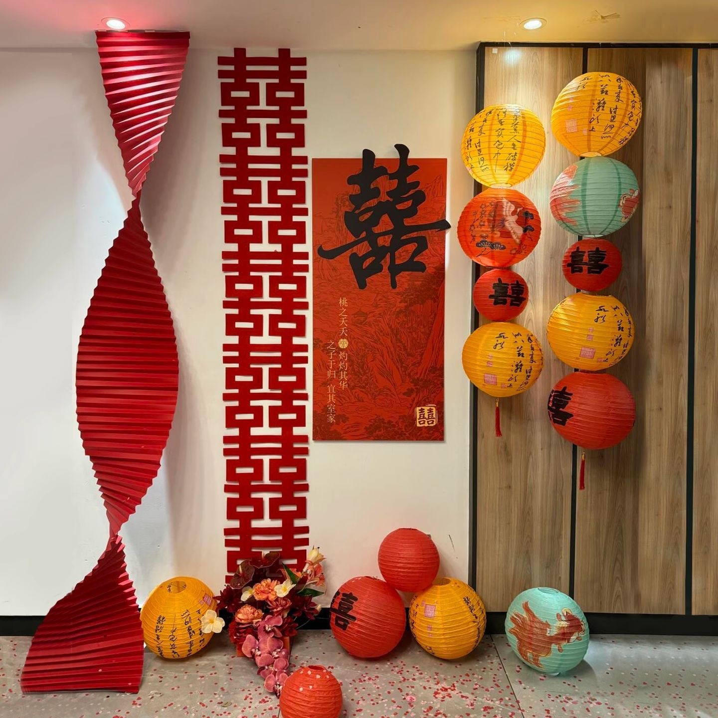 婚房布置套装女方房间背景墙面装饰结婚男方新房客厅卧室拉花喜字