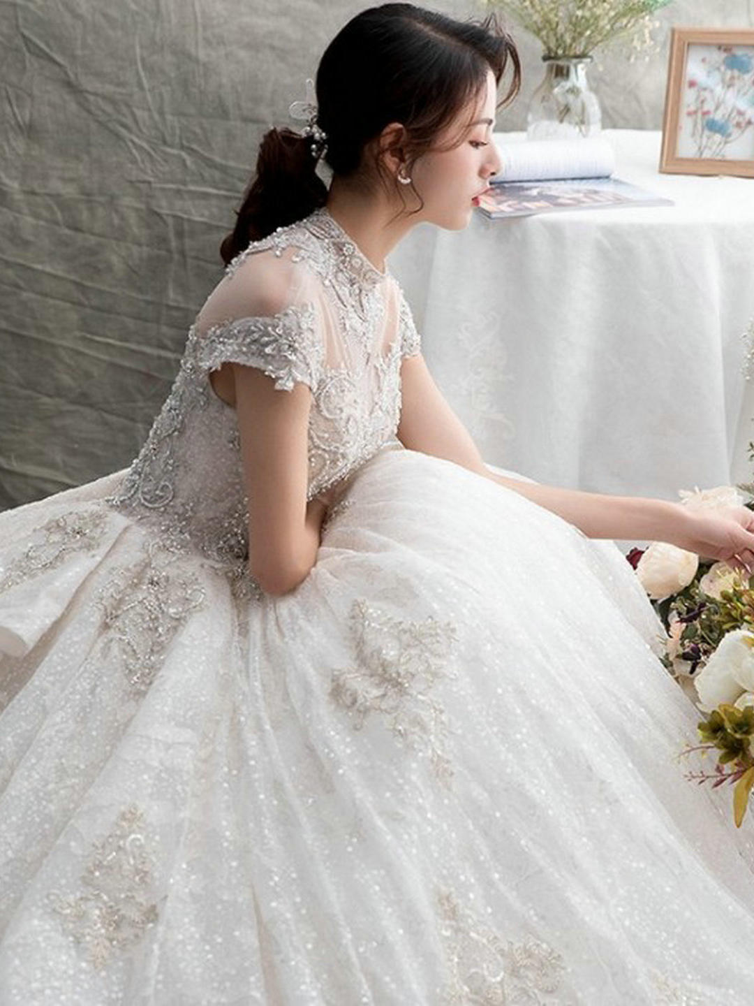 【区县包邮】奢华梦幻重工仪式纱+敬酒服伴娘服