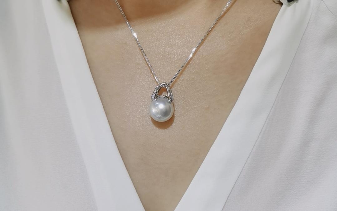 国检证书 海水澳白珍珠12-13mm K白 吊坠