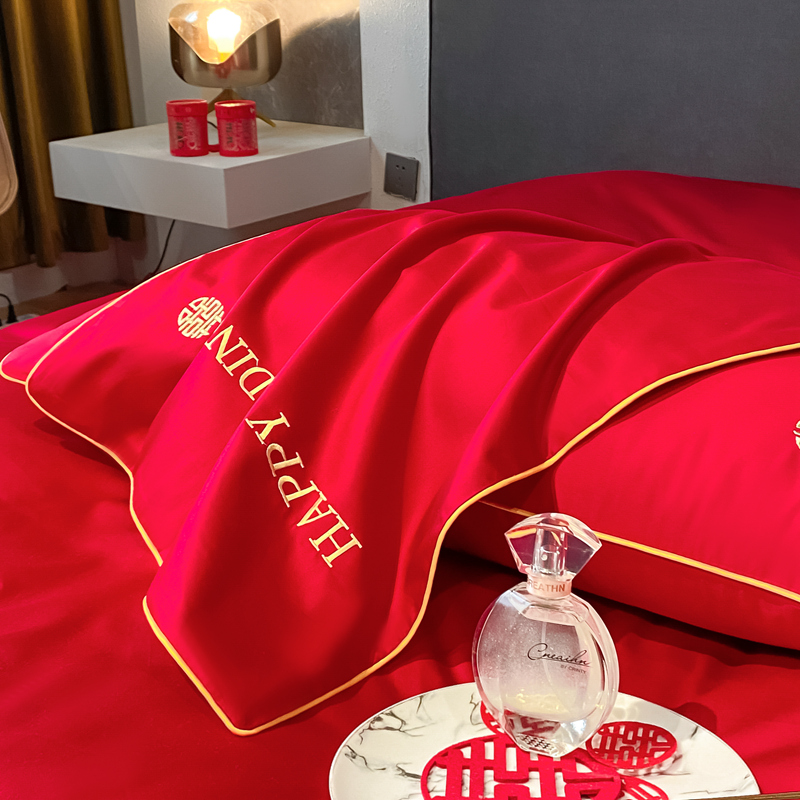 婚慶四件套新中式磨毛刺繡965587（床單+被套+2個枕套）