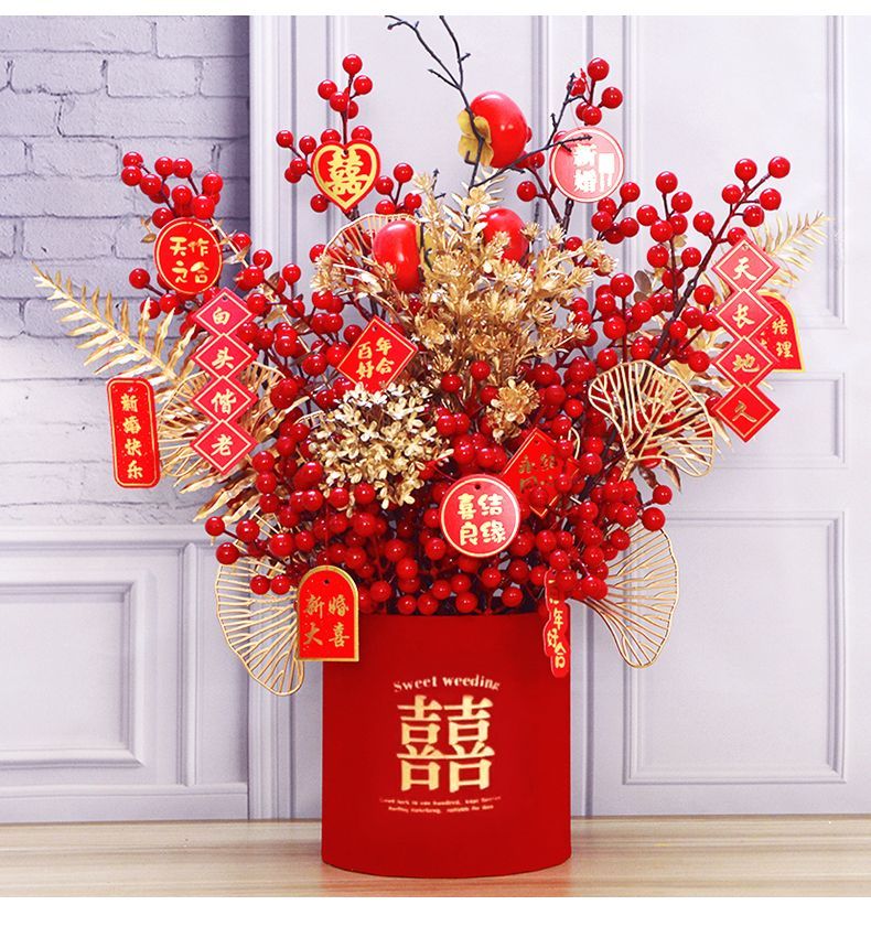 仿真花发财果福桶插花摆件
