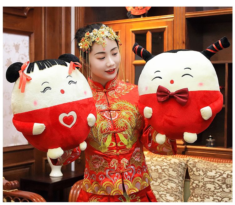 婚庆压床娃娃一对领结款陪嫁婚房布置