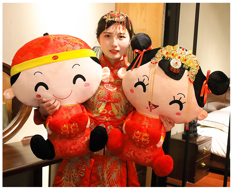 压床娃娃陪嫁娃娃坐姿金头饰