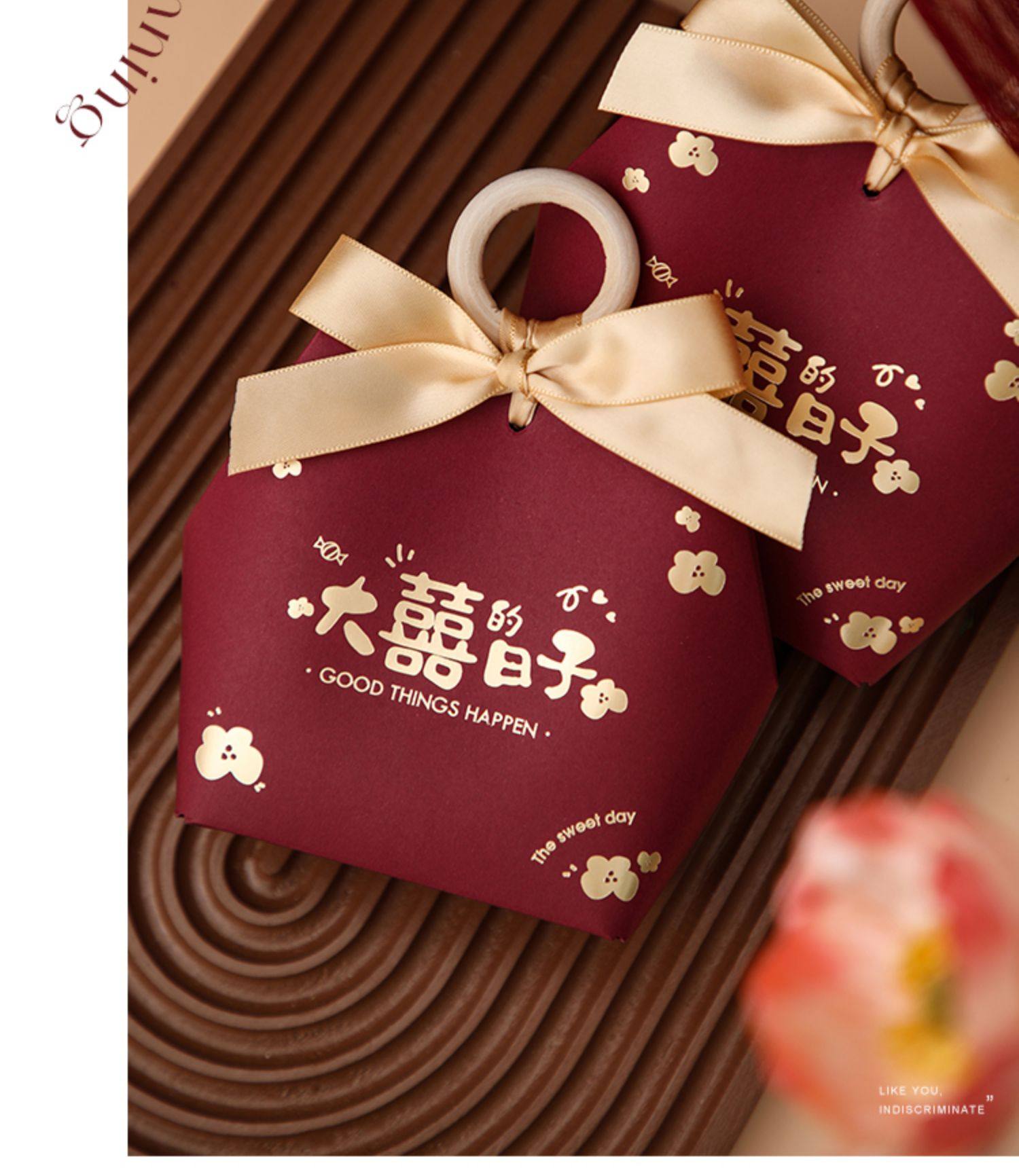 50个欧式喜糖盒木环手提盒