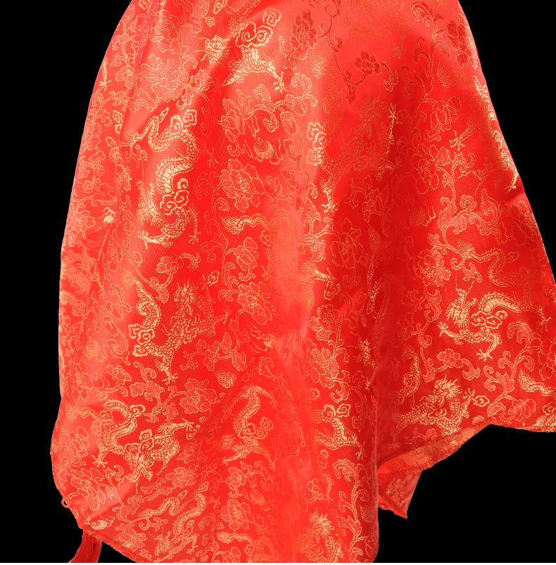 新娘龙凤花纹喜字带穗大红盖头结婚用品