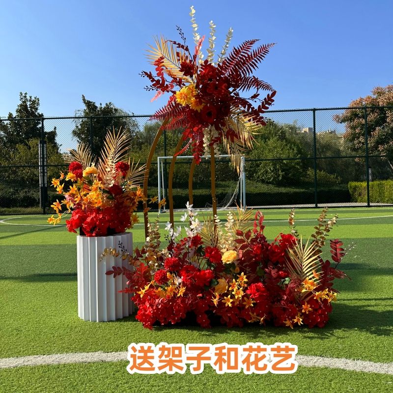 新款婚庆大款地排花仿真绢花成品装饰尤加利花排