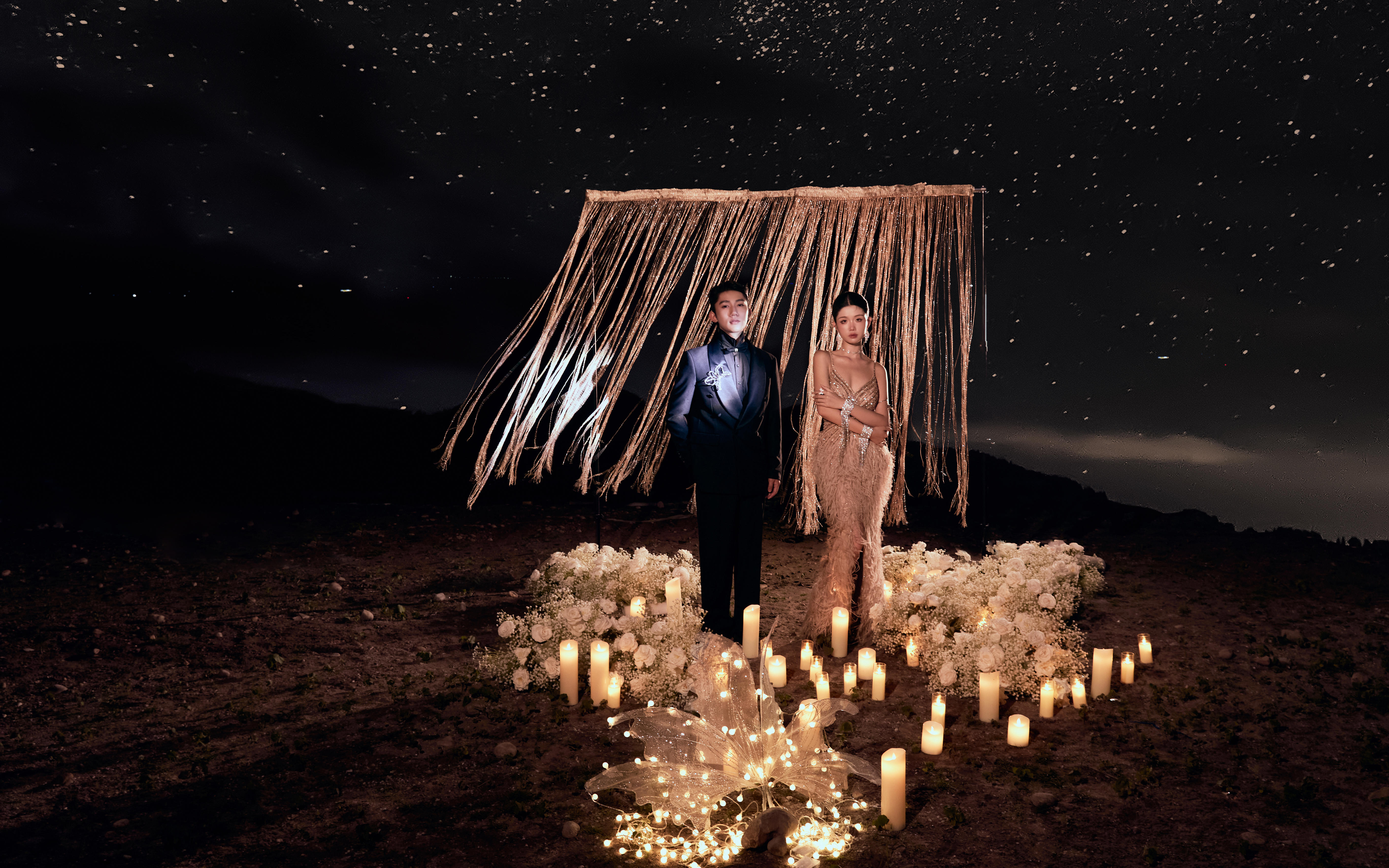 浪漫定格~解锁高级浪漫的夜景海边婚纱