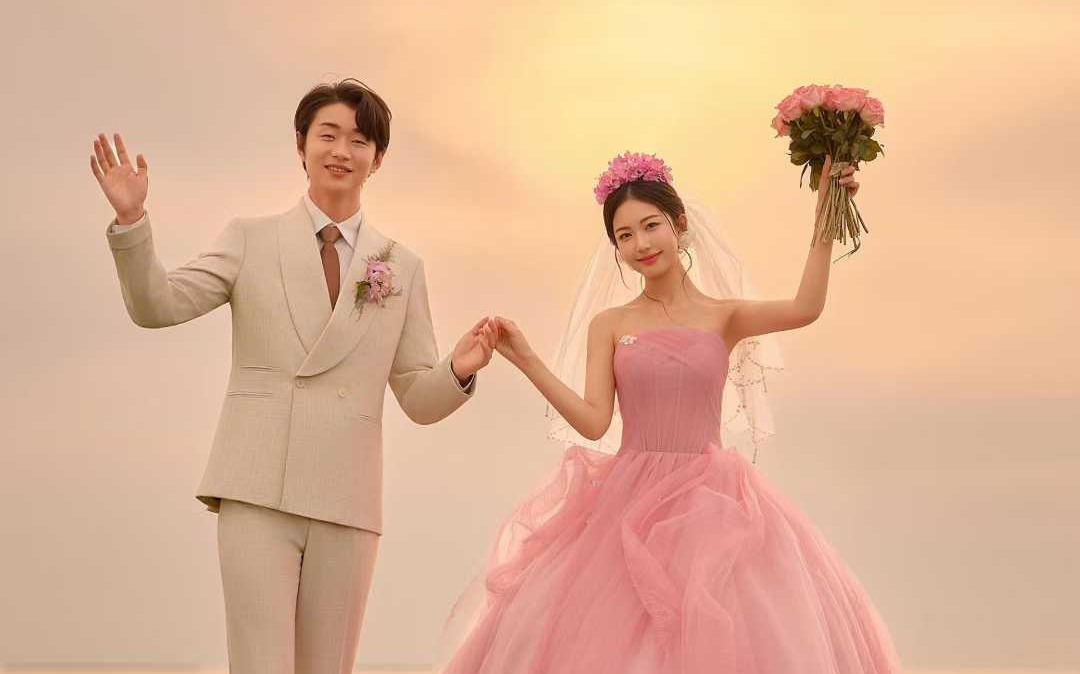  粉纱赴海·温柔浪漫海边婚纱照