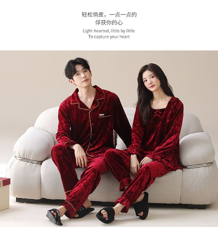 秋冬季钻石金丝绒加厚情侣睡衣