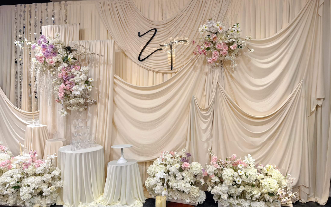 圣菲婚禮｜奶油白與柔粉布幔交織的訂婚儀式