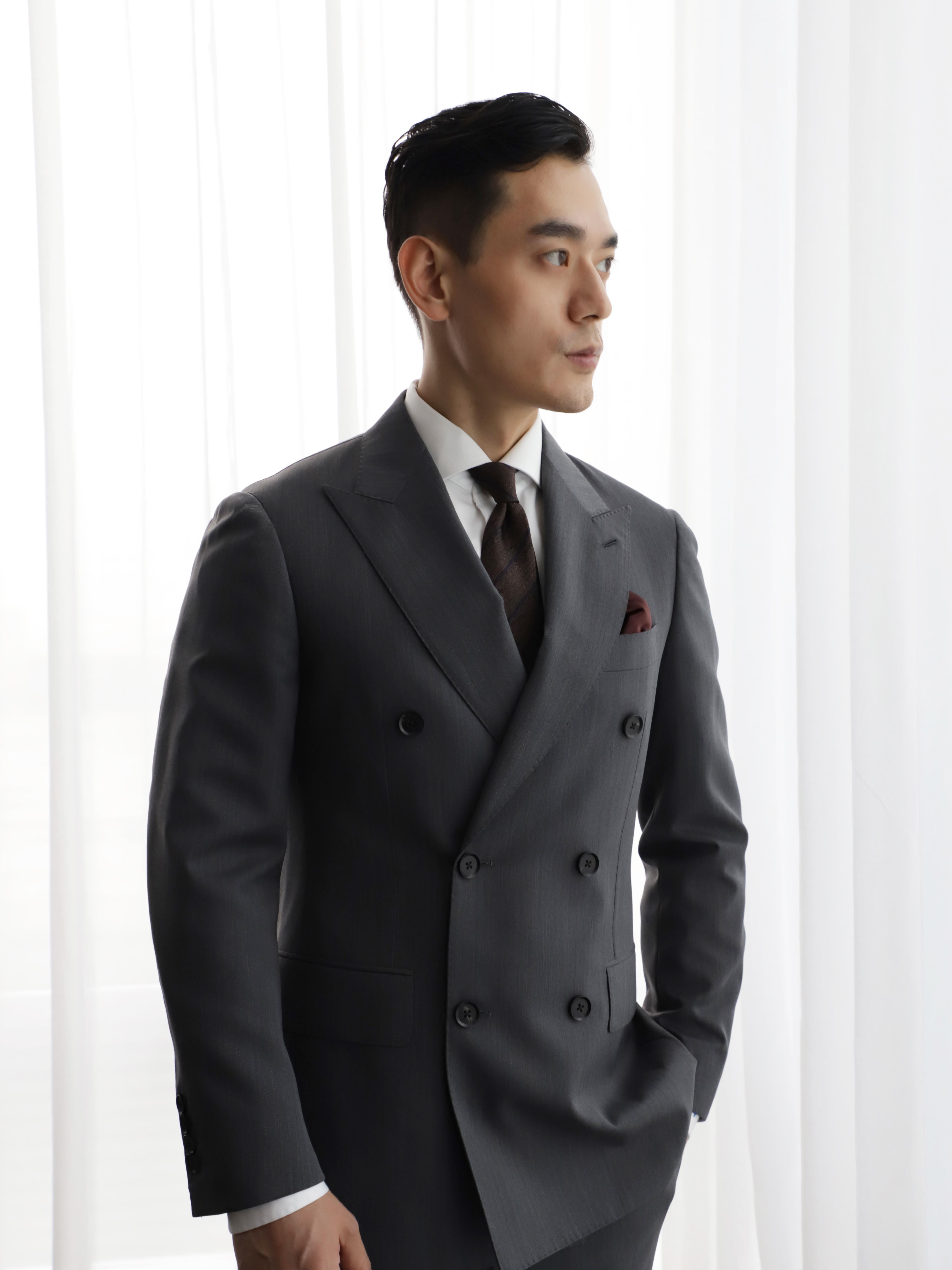 婚礼西服|商务西服|男士灰色人字纹西服