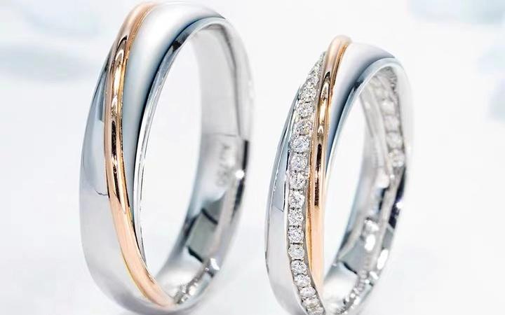 18k结婚钻石对戒分色群镶情侣对戒