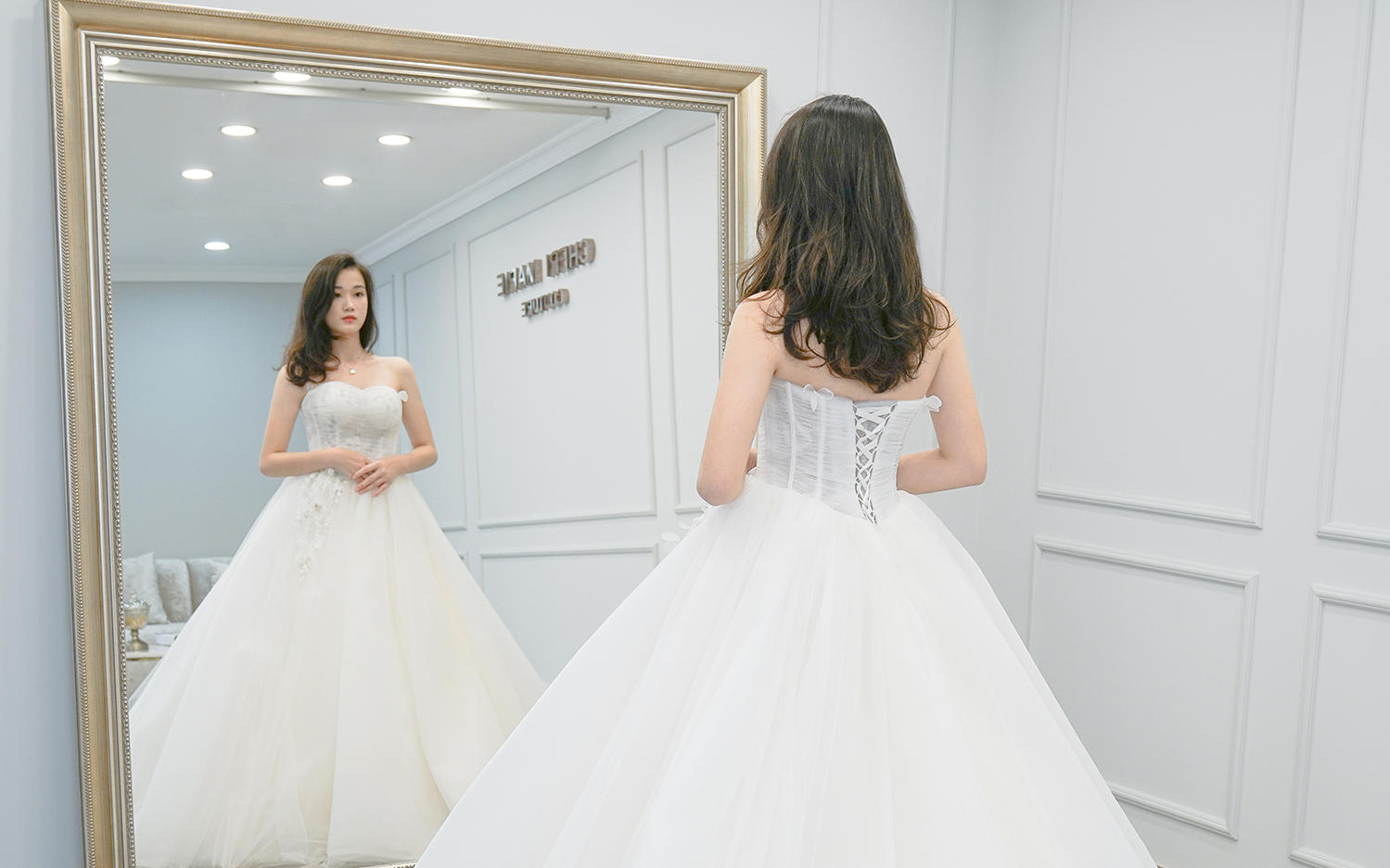 CHERI MARIE抹胸A裙婚纱 