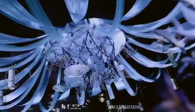 爱兰婷婚礼   蓝色  布幔吊顶  雾霾蓝