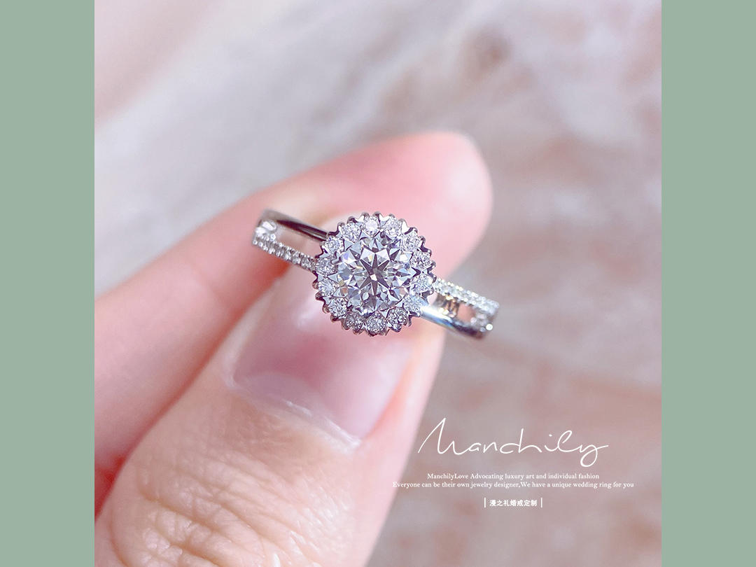 夏菡 | 夏日新款围镶字母18k金结婚求婚钻戒