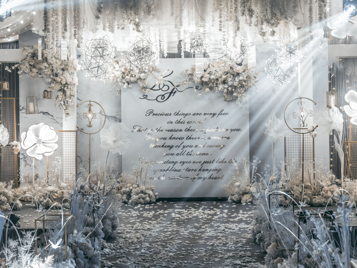 高级【雾霾蓝搭灰白色系】酒店室内婚礼