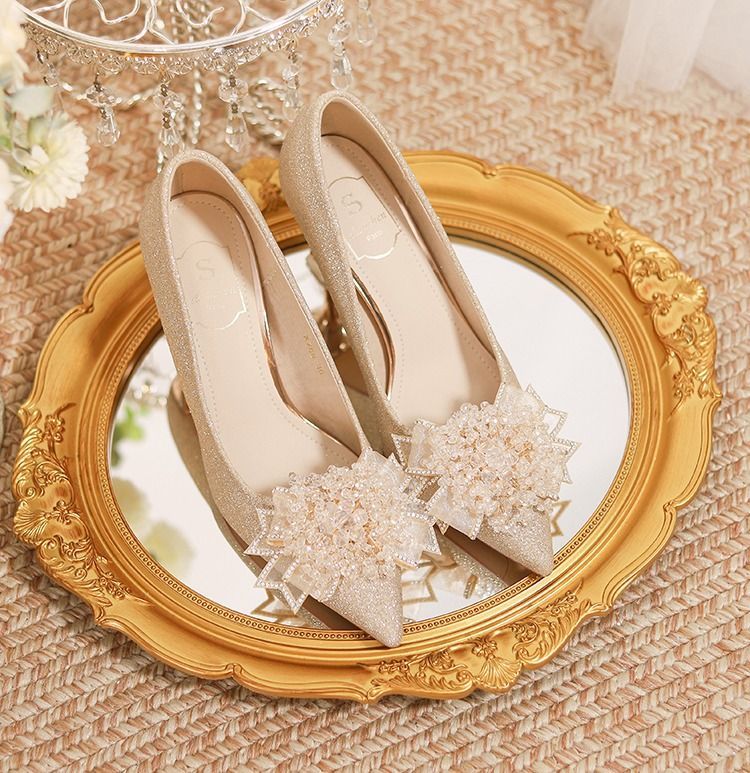 香槟色婚鞋秀禾两穿水晶鞋